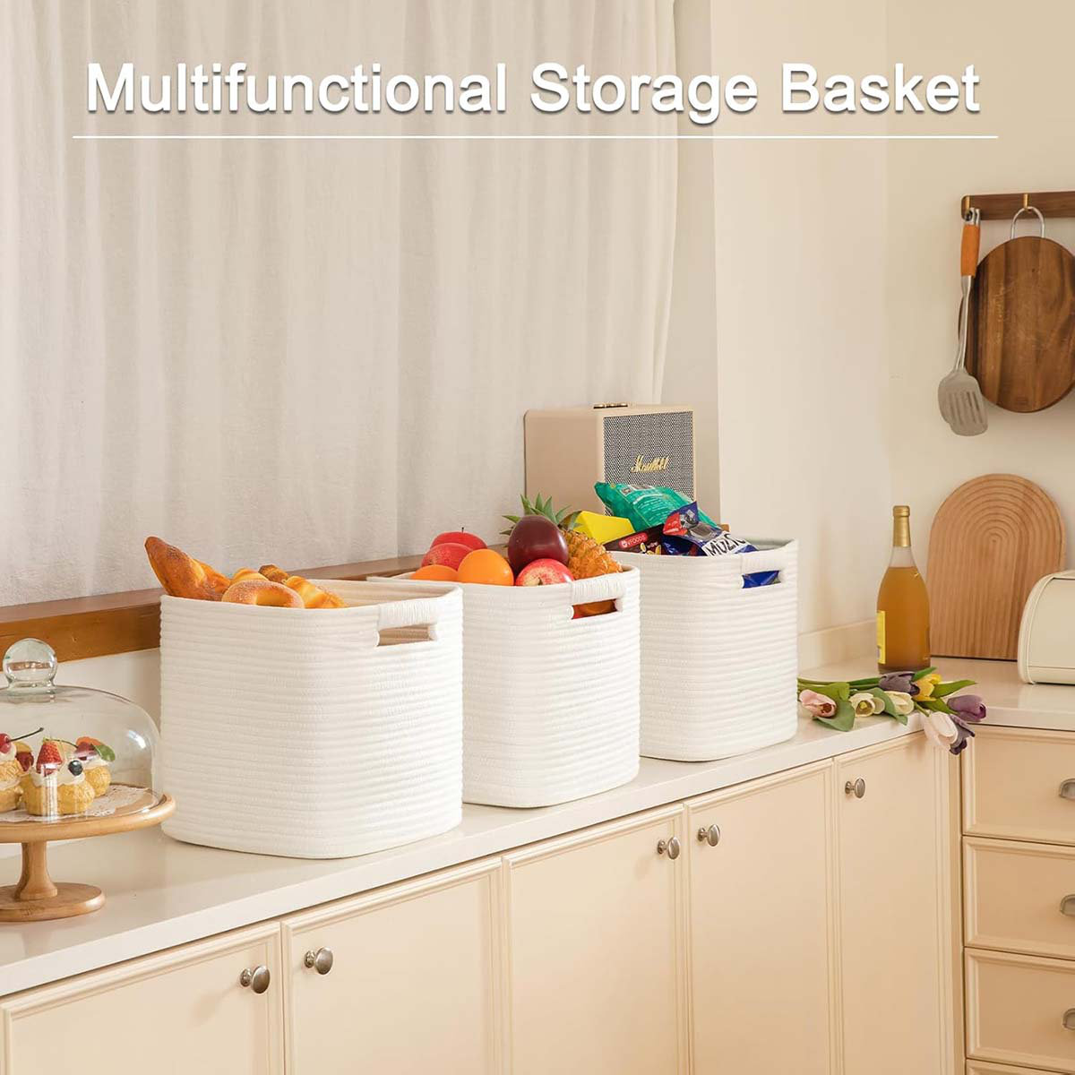 KINOFO Cubes 11 Inch 3 Pack, Rope Woven Baskets For Organizing